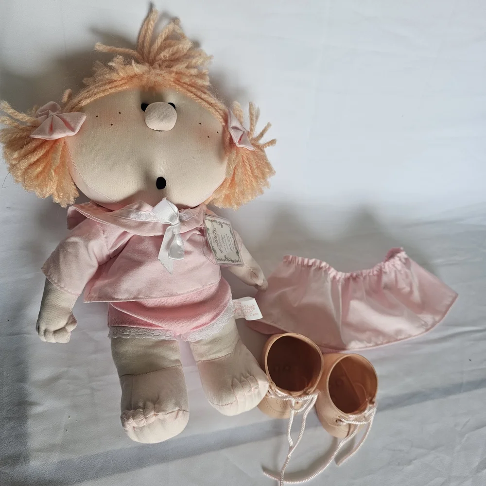 Vintage Plush Bumpkins ,Adorable Pink Doll with Dress
